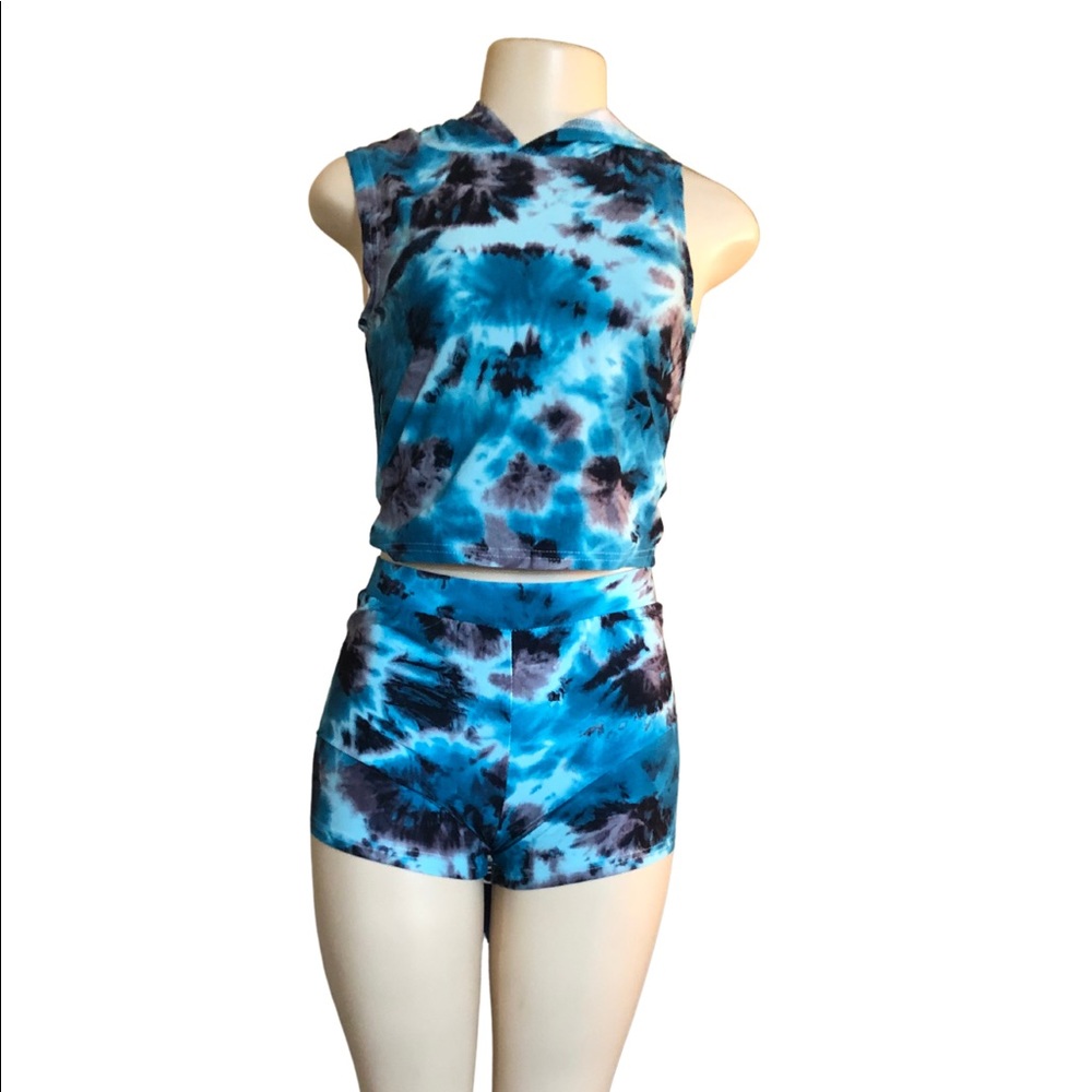 Blue/Black Tie Dye 2 Piece Short Set